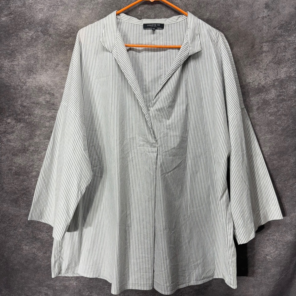 Lafayette 148 Gray White Striped Popover Tunic Top Size XXL Coastal Minimalist